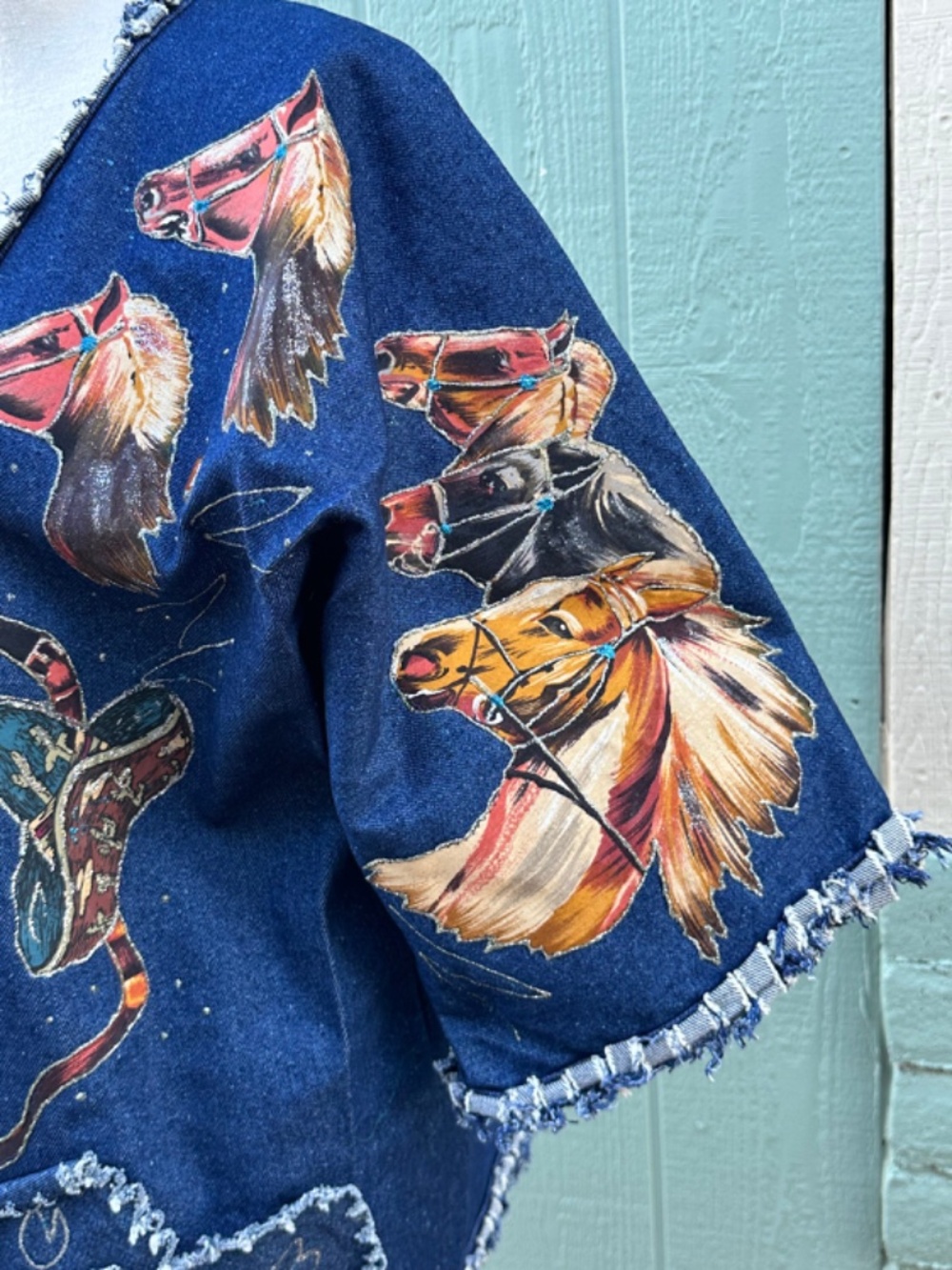 Vintage 80s Denim Western Jacket: Equestrian Horse Appliqué, Hand-Crafted - Picture 7 of 15